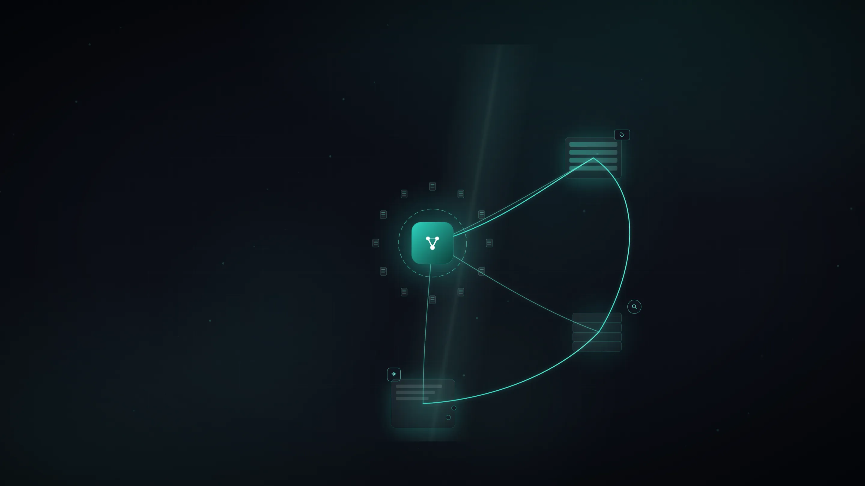 The VaultOS pipeline visualised: a vault of linked notes connected to Google Cloud's Knowledge Catalog, a grounding index, and Gemini Enterprise.